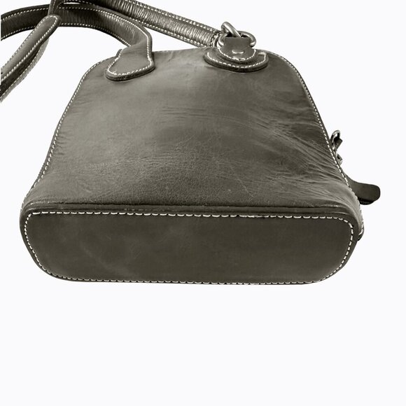 Bobo Neutral Leather Compact Bag Taupe Gray Commuter Office Crossbody Purse City - Picture 5 of 6